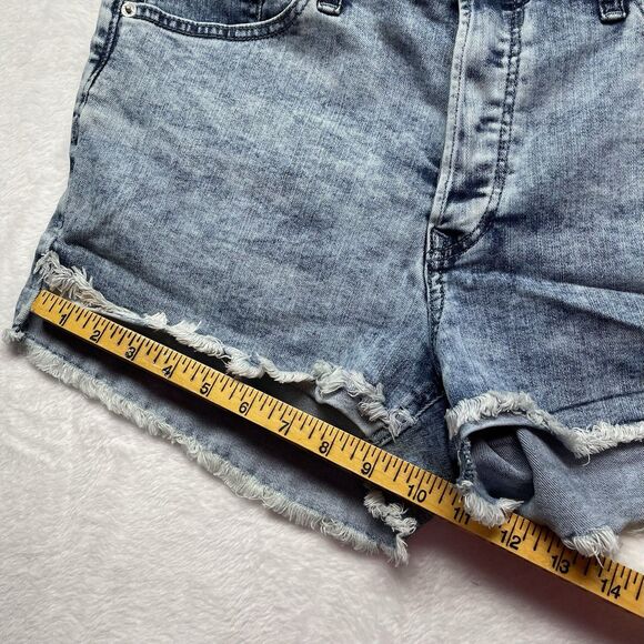 Express Denim Shorts Women's Repreve Stretch Shortie High Rise Frayed Blue Sz 10 - Picture 7 of 13